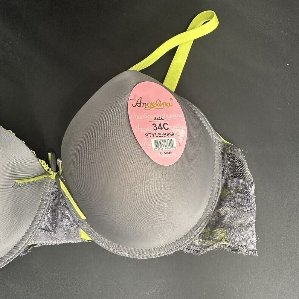 Angelina Grey Green Bra Silky Lace Detail Convertible Removable AdjustableStraps - Picture 4 of 9